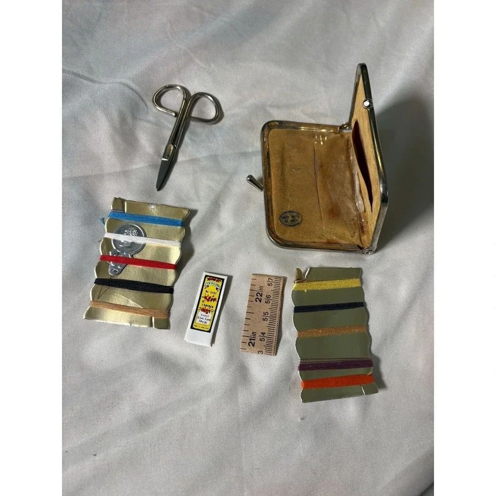 Vintage Small Faux Gold Purse Emergency Sewing Kit for Repairs